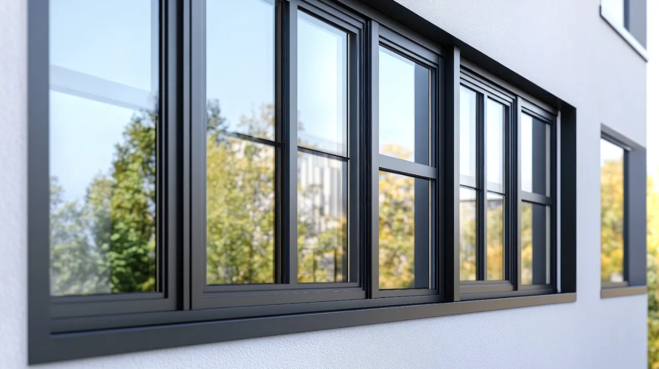 black aluminium window at white wall