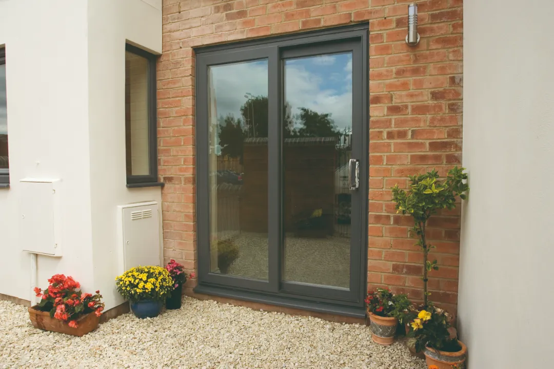 black patio door at backyard