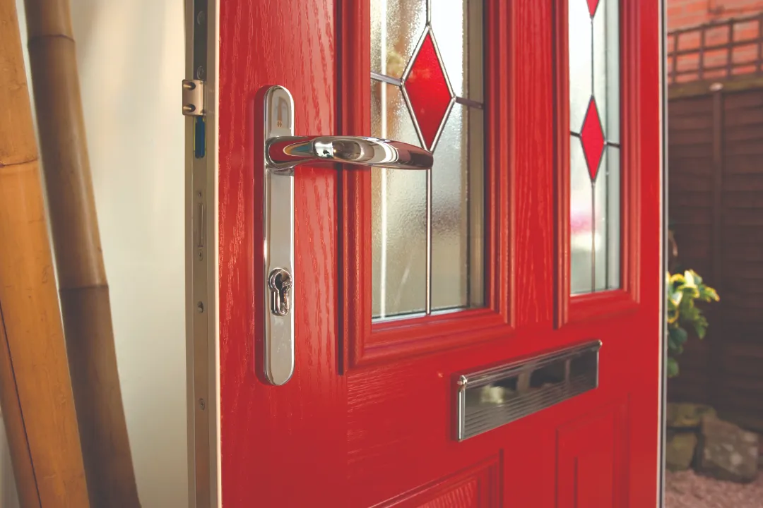close shot of red eurocell entrance door