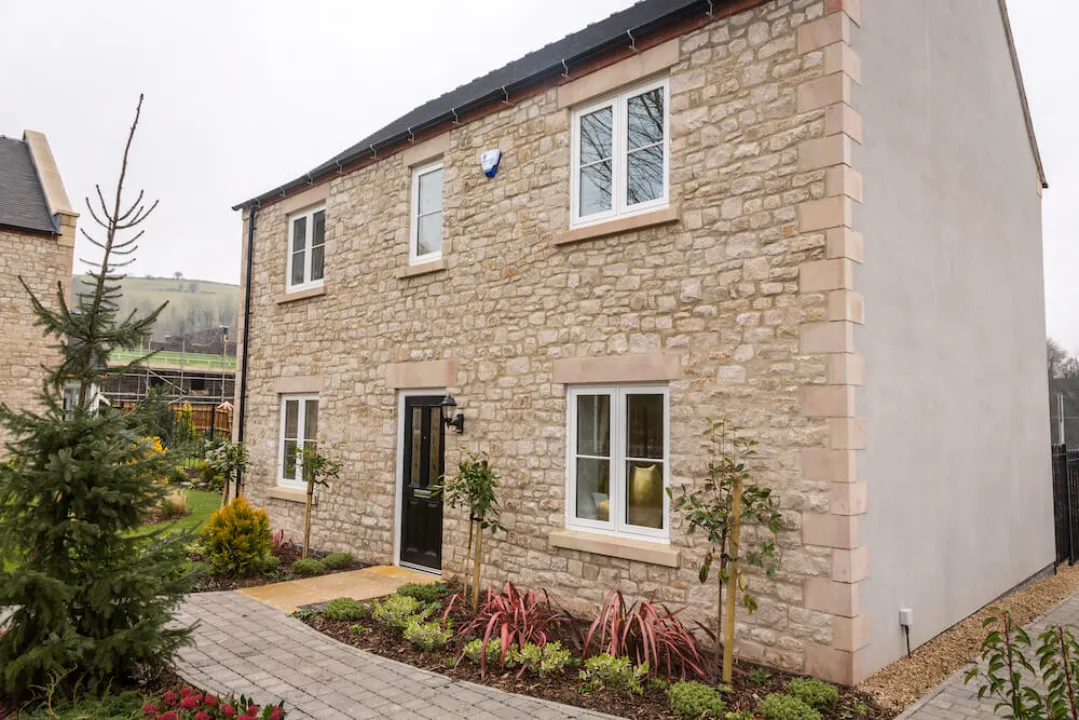 white flush sash window of house